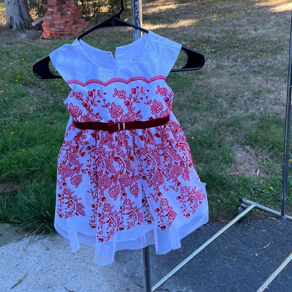 Floral Embroidered Formal Dress with Red Accents